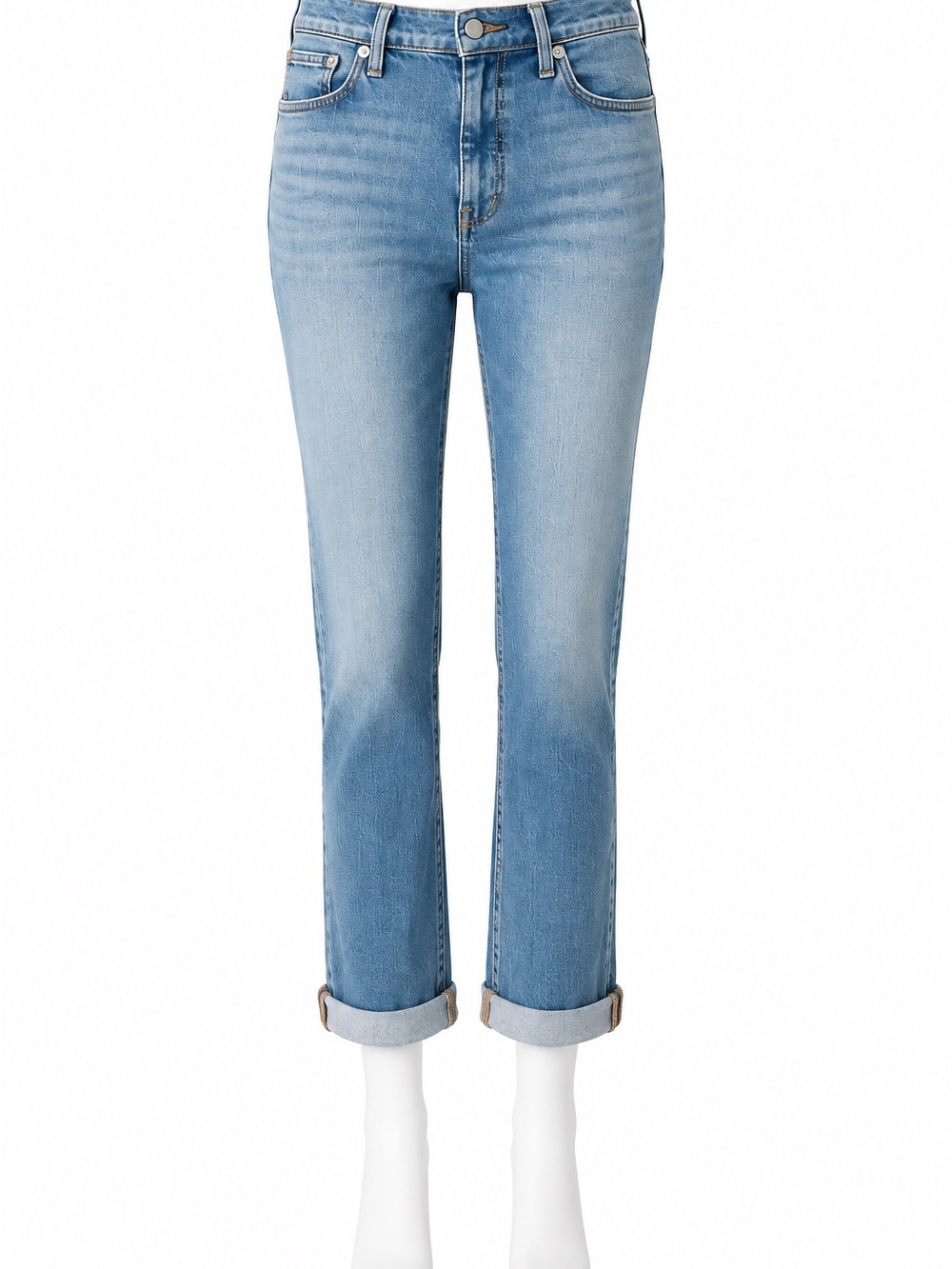 Madewell Slim Demi Boot Jeans Size 28 Light Wash Cuffed Hem Stretch Denim